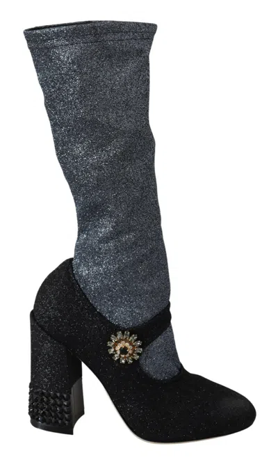 Pre-owned Dolce & Gabbana Shoes Booties Black Crystal Mary Janes Eu38 / Us7.5 Rrp $1600