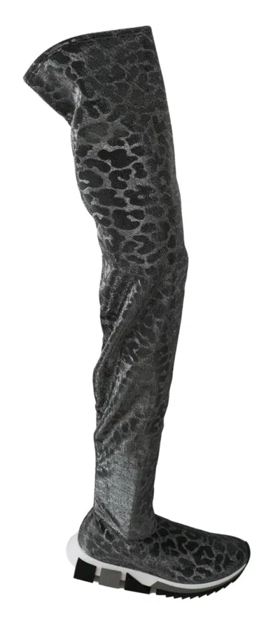 Pre-owned Dolce & Gabbana Shoes Booties Gray Leopard High Top Sneakers Eu35 / Us4.5 $1100
