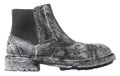 Pre-owned Dolce & Gabbana Shoes Boots Black Gray Leather Ankle Stretch Eu43/us10 Rrp $1300