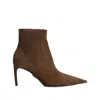 Dolce & Gabbana Brown Ankle Boots With Pointed Toe And Metallic Logo In Suede Woman In Brown