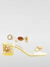 Dolce & Gabbana Stone Embellished Leather Block-heel Sandals In 黄色
