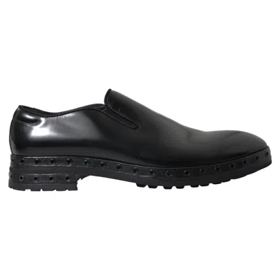Pre-owned Dolce & Gabbana Shoes Dress Black Leather Studded Loafer Men Eu44 / Us11 1080usd