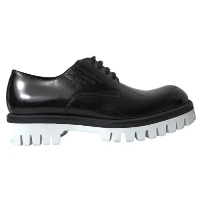 Pre-owned Dolce & Gabbana Shoes Dress Black White Leather Lace Up Derby Eu43 /us10 1200usd In Black, White