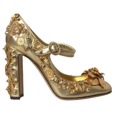 Pre-owned Dolce & Gabbana Shoes Gold Leather Crystal Mary Janes Pumps Eu36 / Us5.5 2200usd