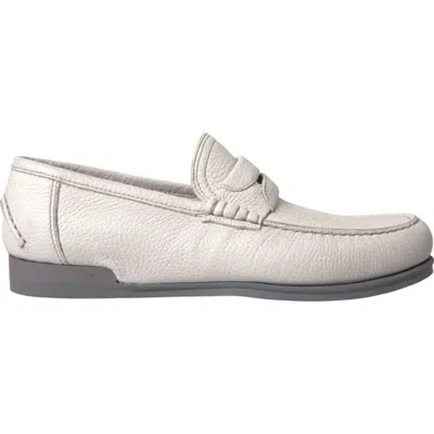 Pre-owned Dolce & Gabbana Shoes Loafer White Gray Leather Slip Mocassin Eu40 / Us7 $760