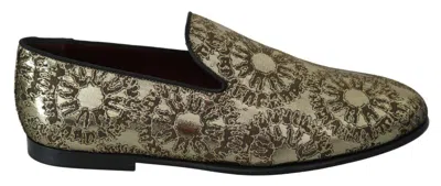 Pre-owned Dolce & Gabbana Shoes Loafers Gold Jacquard Flats Mens Eu40 / Us7 Rrp $900