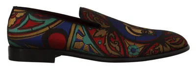 Pre-owned Dolce & Gabbana Shoes Loafers Multicolor Jacquard Crown Slippers Men Eu43 / Us10