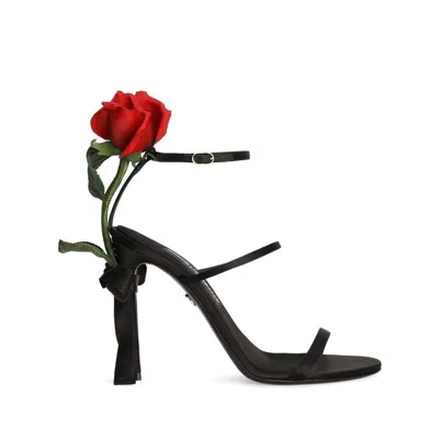 Dolce & Gabbana Keira 105 Satin Sandals With Rose Applique In Multicolor