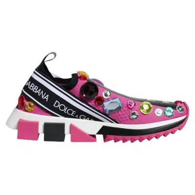 Pre-owned Dolce & Gabbana Shoes Pink Sorrento Crystals Low Top Sneakers S. Eu37 / Us6.5
