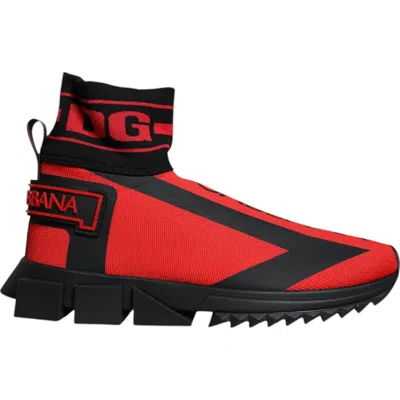 Pre-owned Dolce & Gabbana Shoes Red Black Fabric High Top Sorrento Sneakers Men Eu40 / Us7 In Red, Black