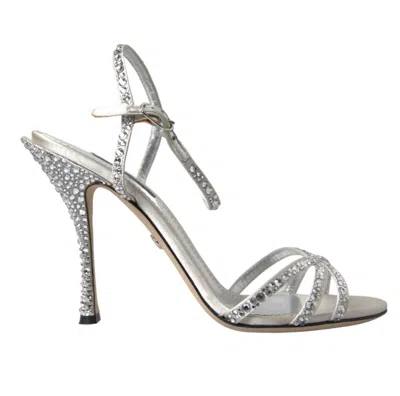 Pre-owned Dolce & Gabbana Shoes Sandals Silver Crystal Ankle Strap Eu39/ Us8.5 Rrp $1600