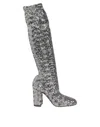 Dolce & Gabbana Shoes Silver Sequins Glitter High Heel Boot Shoes In Animal Print