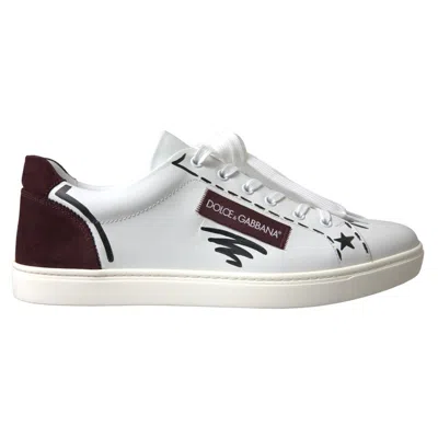 Pre-owned Dolce & Gabbana Shoes Sneakers White Bordeaux Leather Logo Low Top Eu39.5/us6.5