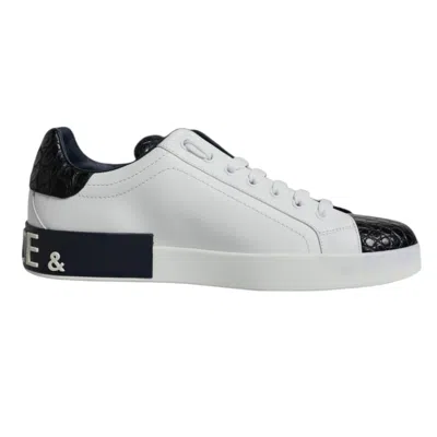 Pre-owned Dolce & Gabbana Shoes White Leather Logo Portofino Sneaker Eu41 / Us8 1880usd In White, Black