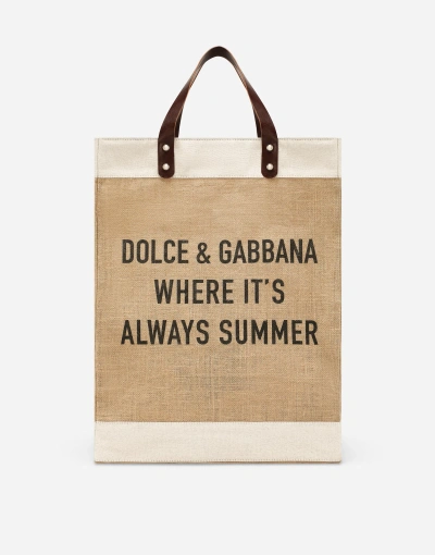 Dolce & Gabbana Shopper Aus Bedruckter Jute In Beige