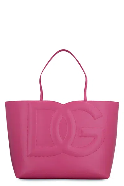 Dolce & Gabbana Dg Logo Leather Tote In Pink