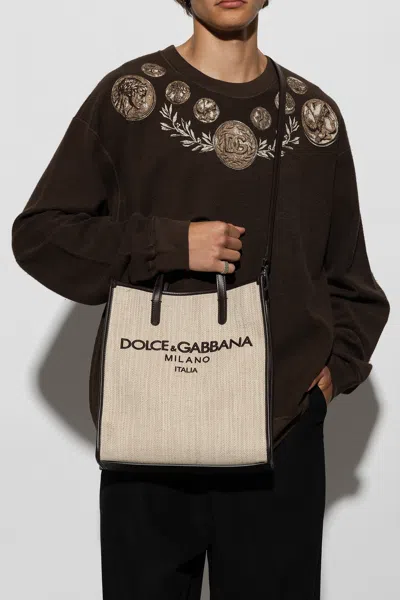 Dolce & Gabbana Shopper Bag With Logo In Beige