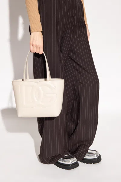 Dolce & Gabbana Shopper Bag With Logo In Cream