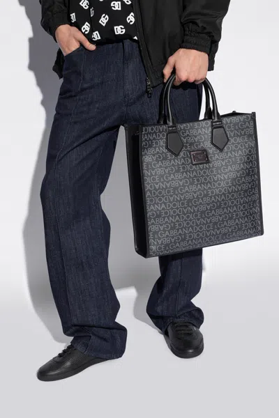 Dolce & Gabbana Shopper Bag With Monogram In Grey