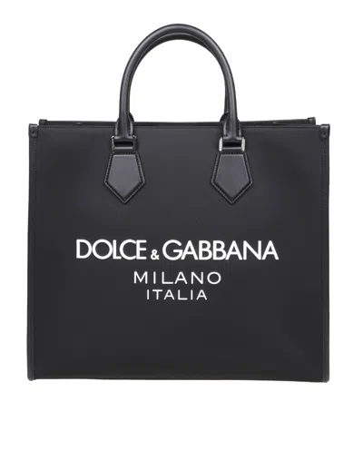 DOLCE & GABBANA SHOPPING BAG IN FABRIC WITH RUBBER LOGO