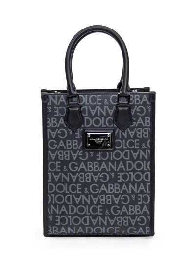 Dolce & Gabbana Shopping Bag In Jacquard In Nero/grigio
