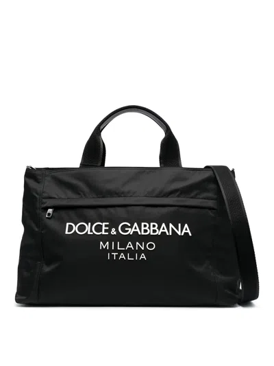 Dolce & Gabbana Black Gym Bag With Contrasting Logo Print In Polyamide Man