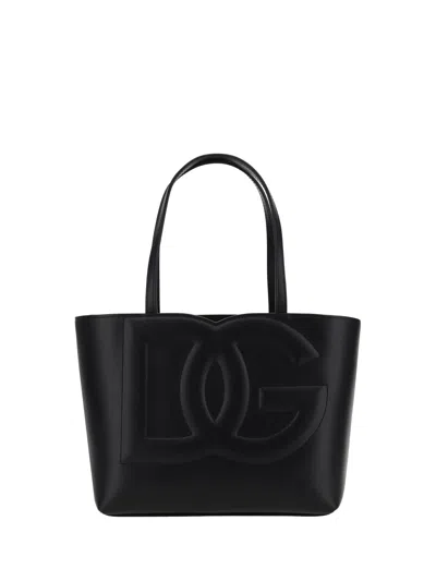 Dolce & Gabbana Women Dg Logo Small Leather Shopping Bag In Black