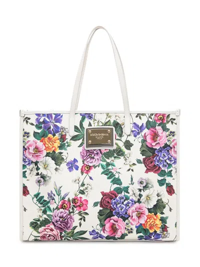 Dolce & Gabbana White Shopper With All-over Floral Motif