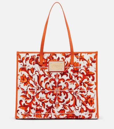 Dolce & Gabbana Shopping Large Printed Canvas Shopper In Orange