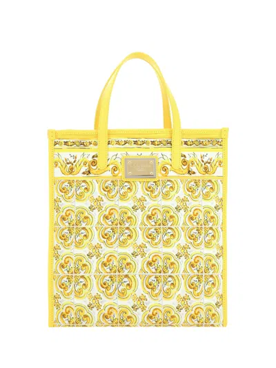 Dolce & Gabbana Majolica-print Canvas Tote Bag In Yellow