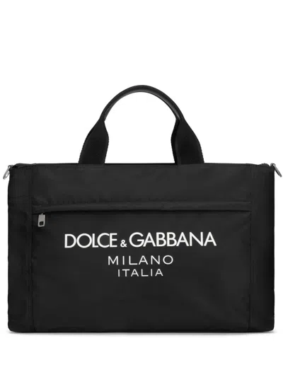 Dolce & Gabbana Black Gym Bag With Contrasting Logo Print In Polyamide Man
