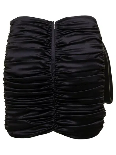 Dolce & Gabbana Short Black Draped Skirt With Bow Detail In Stretch Silk Woman