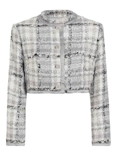 Dolce & Gabbana Short Check-pattern Raschel Tweed Jacket In Gray