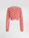 Dolce & Gabbana Short Chenille Jacquard Sweatshirt With Jacquard Dg Logo In Pink