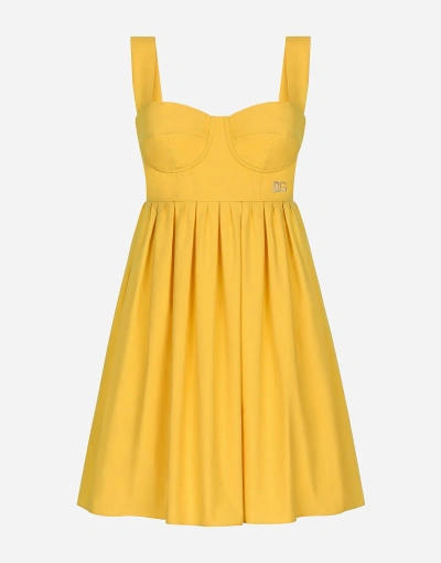 Dolce & Gabbana Sweetheart-neck Cotton Dress In Yellow