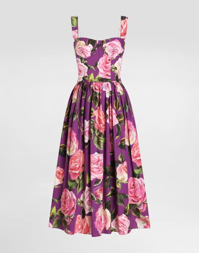 Dolce & Gabbana Short Cotton Dress With Floral Print And Tie Details