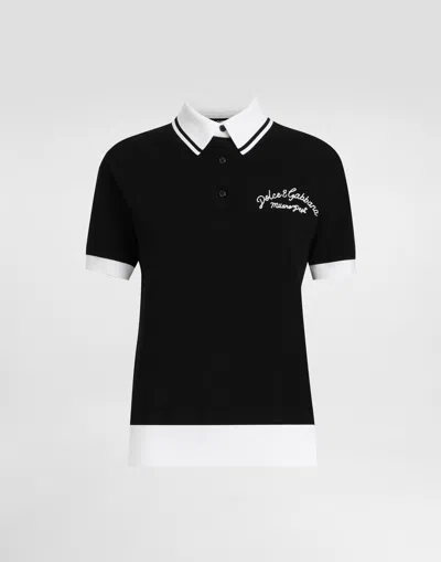 Dolce & Gabbana Short Cotton Piqué Polo-shirt With Dg Logo Embroidery In Black