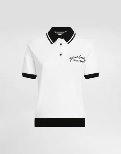Dolce & Gabbana Short Cotton Piqué Polo-shirt With Dg Logo Embroidery In White