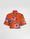 Dolce & Gabbana Short Cotton Shirt With Antique Rose Print In Print
