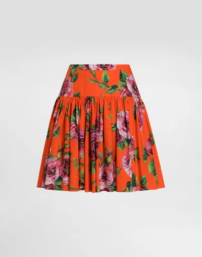 Dolce & Gabbana Short Cotton Skirt With Antique Rose Print