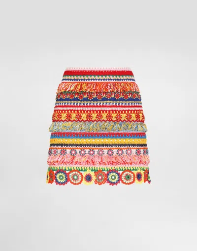 Dolce & Gabbana Short Cotton Skirt With Embroidery In Multicolor
