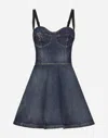 Dolce & Gabbana Elasticated Back Denim Corset Dress In Blue