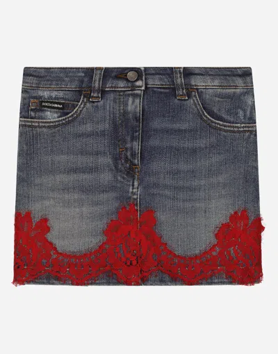 Dolce & Gabbana Short Denim Skirt With Lace Insert In Multicolor