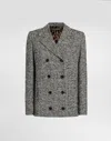 Dolce & Gabbana Short Double-breasted Coat In Dotted Wool Blend In Gray