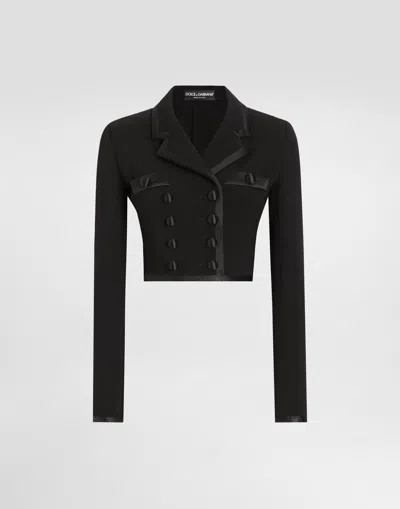 Dolce & Gabbana Short Double-breasted Wool Crepe Jacket In Black