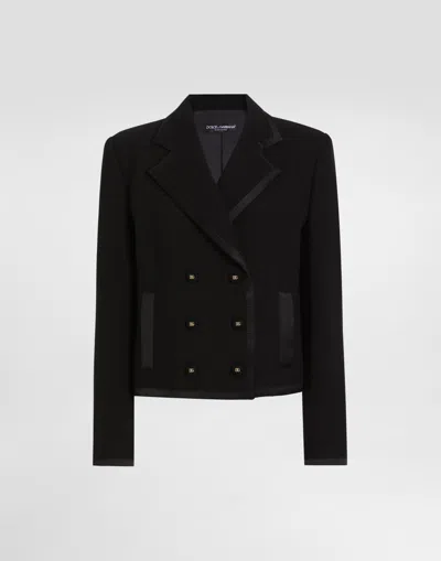 Dolce & Gabbana Short Double-breasted Wool Crepe Jacket In Black