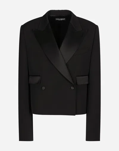 DOLCE & GABBANA SHORT DOUBLE-BREASTED WOOL GABARDINE TUXEDO JACKET