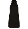 Dolce & Gabbana Black Mini Dress With Floral Detail In Wool Woman In Black
