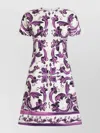 Dolce & Gabbana Short Dress Fitted Waist Floral Pattern In Purple