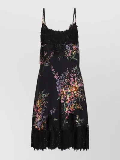 Dolce & Gabbana Short Dress Silk Blend Floral Lace Belt In Black